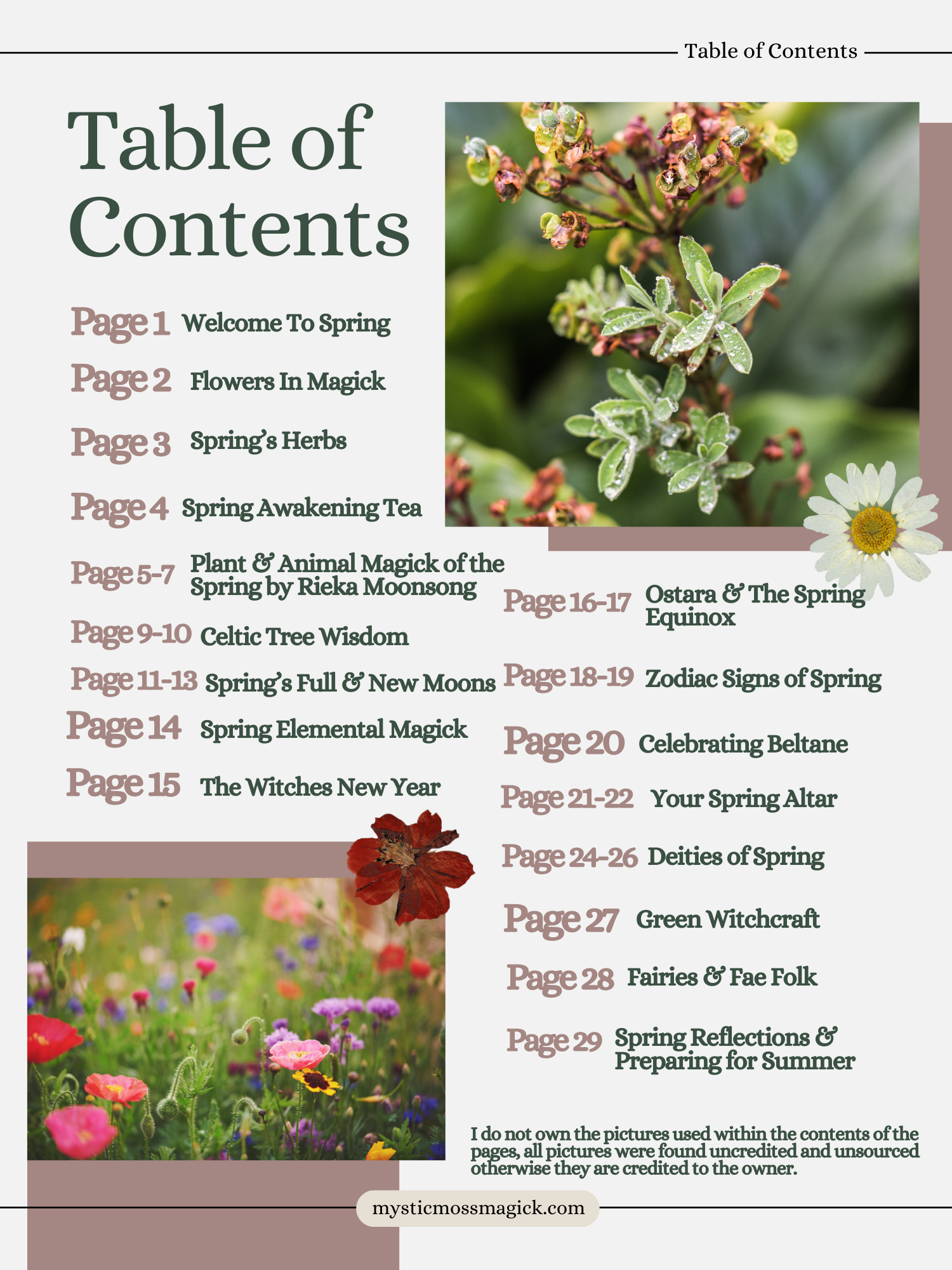 flat lay of Spring Magick Magazine with tea, candles, and altar tools for springtime rituals