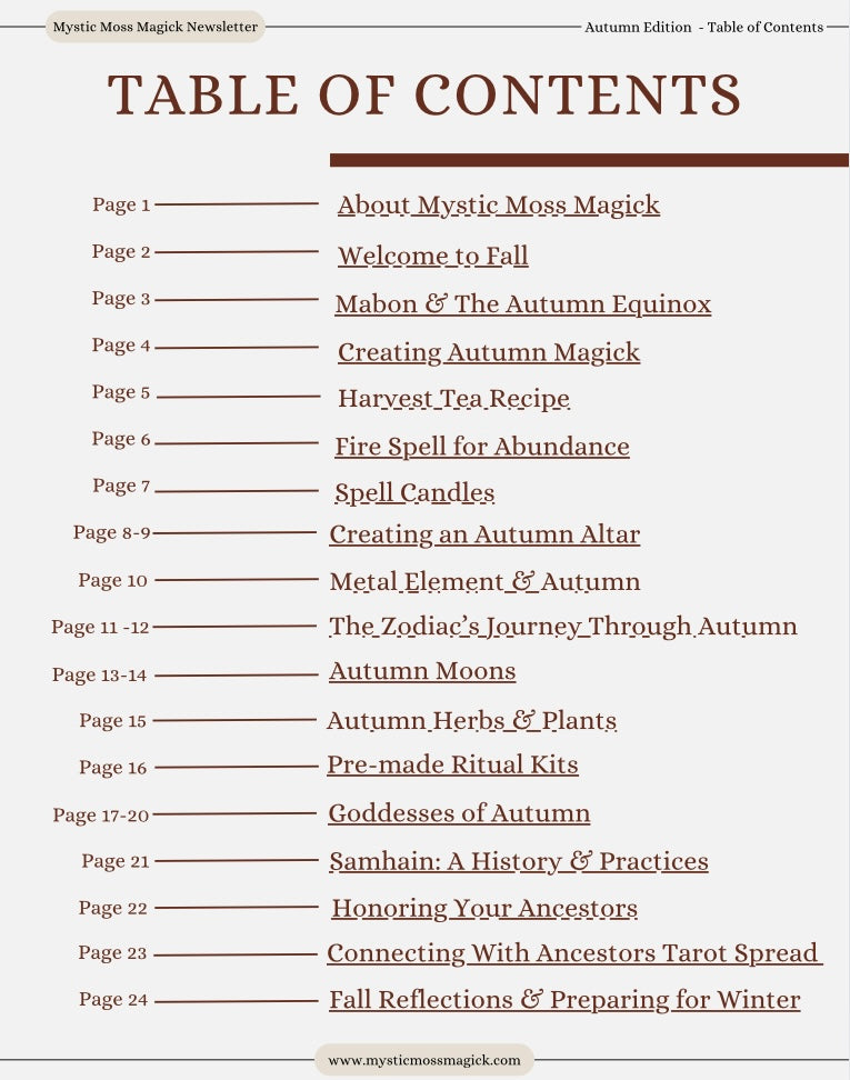 Autumn Magick Magazine surrounded by fall leaves, pumpkins, and candles for seasonal altar inspiration