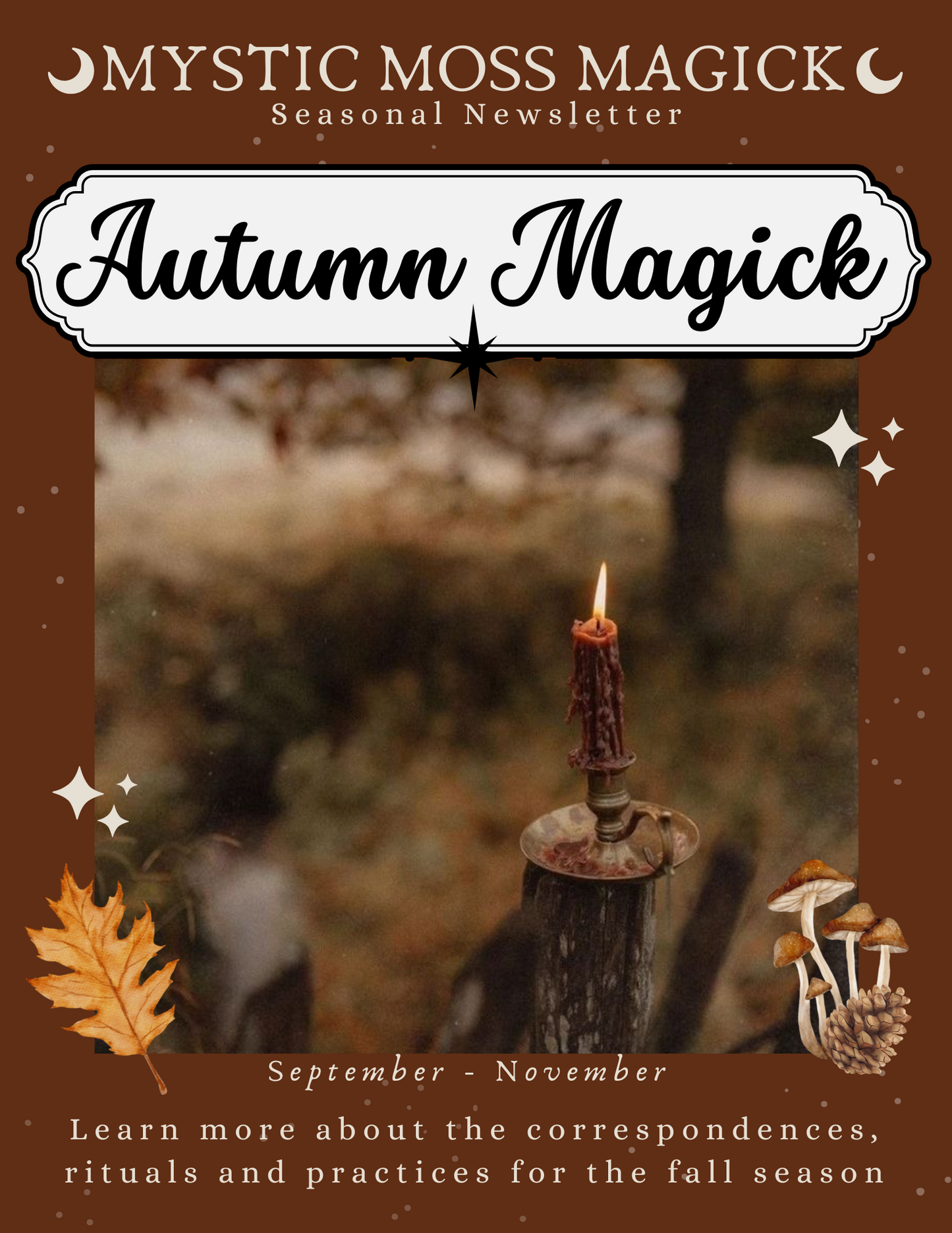 Cover of Autumn Magick Magazine featuring autumn leaves, cozy spellwork, and sabbat celebrations