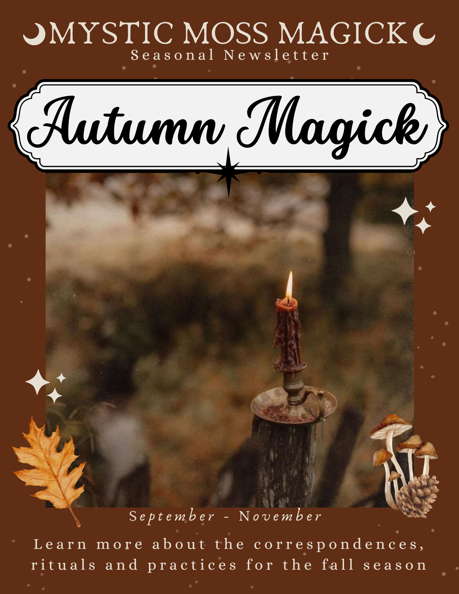 Cover of Autumn Magick Magazine featuring autumn leaves, cozy spellwork, and sabbat celebrations
